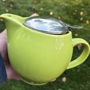 Vtg Single Serve Pottery Teapot Lime Green Flip Lid Zero Japan